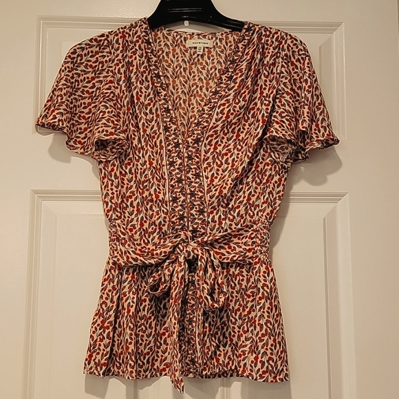 Max Studio Flutter sleeve blouse. Tie. Elastic back. - Picture 1 of 4